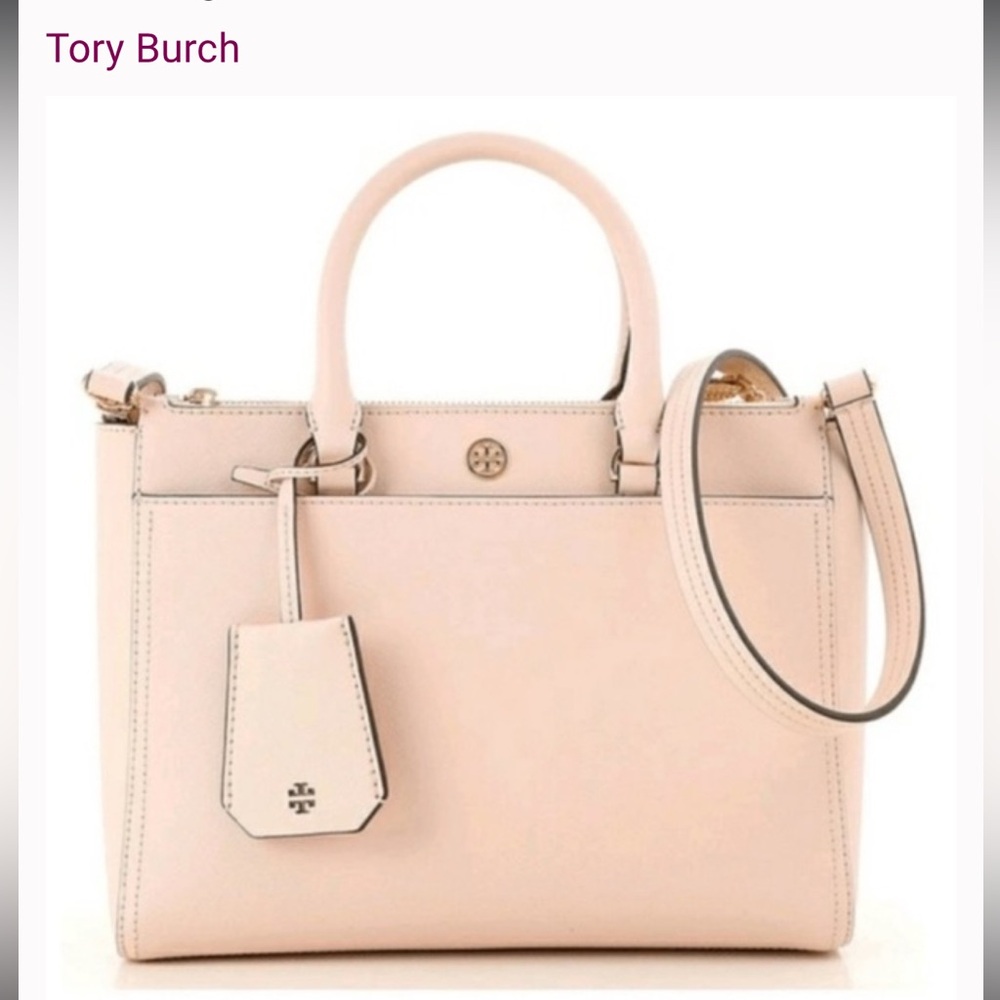Tory Burch Double Zip Robinson Saffiano Leather Tote Pink